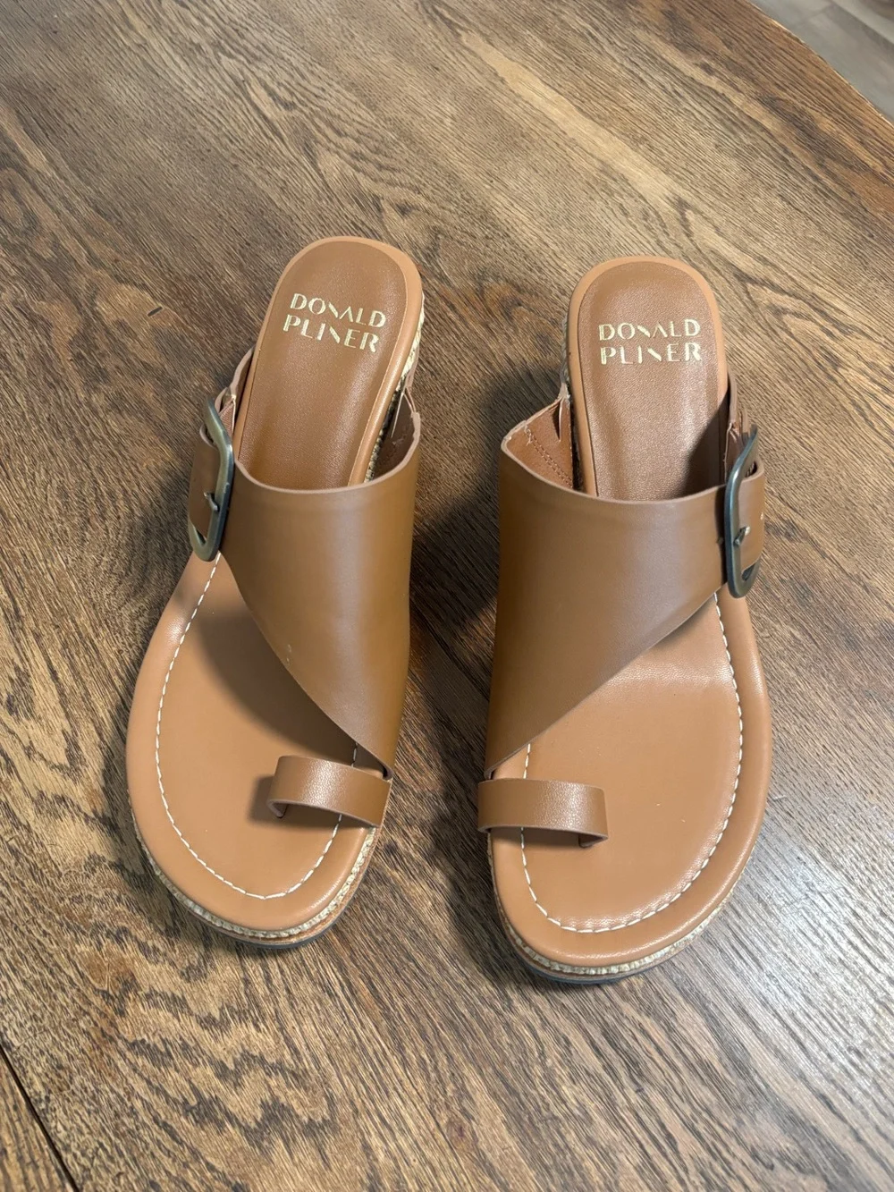 Donald J. Pliner | Brown Leather Wedge Sandal with Buckle